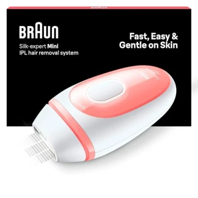 Abbildung von Braun IPL Silk expert Mini Haarentfernungsgerät für Frauen, sichtbare Haarentfernung, alternative zu Laser unterwegs, einfach, sicher und effizient, PL1000, Weiß/Rosa