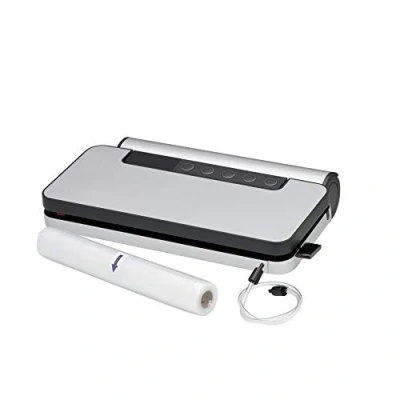 Abbildung von WMF Lono Vakuumiergerät 90 W, Folienschweißgerät mit abnehmbarer Folienbox, Vakuumierer Folienrolle und 5 Beutel, 30 cm Doppel Schweißnaht, Funktionstasten