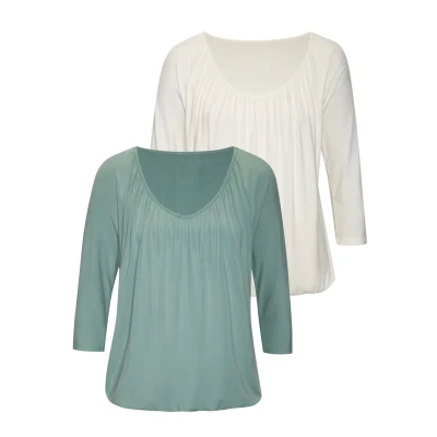 Abbildung von Lascana 3/4ARM 2 PACK Langarmshirt, Damen, Größe: 48/50, Mint, creme