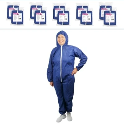 Abbildung von ARNOMED 10x PP Schutzanzug Extra Stark, Ganzkörperanzug Blau 50g/m², Maleranzug Einweg XXL, Arbeits Overalls für Herren/Damen mit Kapuze, Overall, Einweg, Lackieranzug