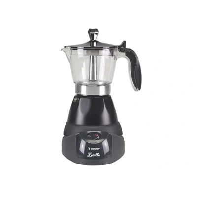 Abbildung von Beper BC.040N Kaffeemaschine Elektrische Moka Kanne, Fassungsvermögen 3, 1 Tassen Reduzierer Elektische Mokkakanne, Aluminium, Schwarz