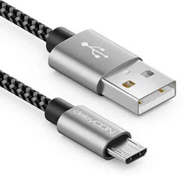 Abbildung von deleyCON 2m Nylon Micro USB Kabel Ladekabel Datenkabel Metallstecker Laden &amp; Synchronisieren Handy Smartphone Tablet
