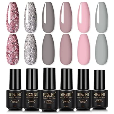 Abbildung von ROSALIND Gel Nagellack UV Set Shellac Pink Farbe Funkeln Nail Art Ablösen Polish 6 * 7ml