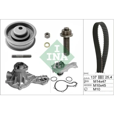 Abbildung von INA 530 0003 30 Wasserpumpe + Zahnriemensatz mit VOLKSWAGEN: TRANSPORTER 4, 4 Bus, GOLF 3, AUDI: 80 B4 Saloon, B3