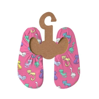 Abbildung von Slipstop Kinder Strandschuhe Anti Rutsch Sport Schuhe Schwimmschuhe Badeschuhe Urlaub Yoga für Mädchen Kitties pink mit Katzen Sonnenschutzfaktor 50+, Gr. 18 20