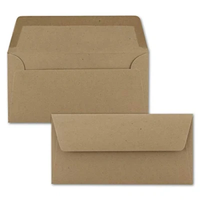 Abbildung von 50x Kraftpapier Umschläge DIN Lang Braun ÖKO Nassklebung 11 x 22 cm 120 g/m² breite Verschluss Lasche Recycling PAPIER von NEUSER