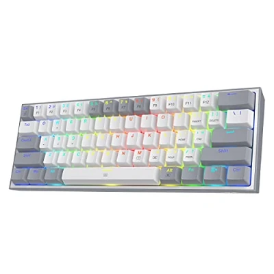 Abbildung von Redragon K617 Fizz 60% Kabelgebundene RGB Gaming Tastatur, 61 Tasten Kompakte Mechanische Tastatur mit Weißen und Grauen Tastenkappen, Linearer Roter Schalter, Pro Software Unterstützt