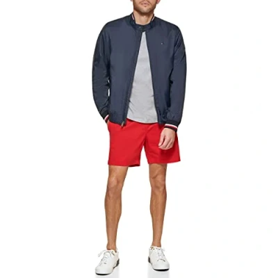 Abbildung von Tommy Hilfiger Herren Men&#039;s Lightweight Varsity Rib Knit Bomber Jacket Shell Jacke, Navy Poly, L