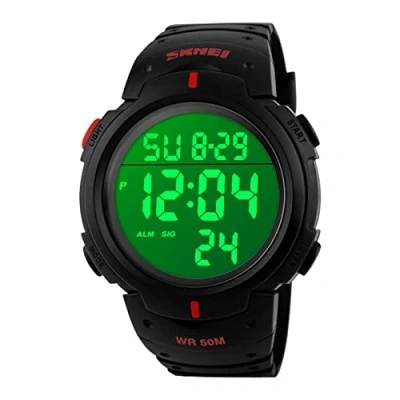 Abbildung von VenSten Herren Digital Uhren,50 m Wasserdicht Freizeit Outdoor Armbanduhr mit Wecker Stoppuhr, Läuft LED Digitaluhren für Männer.