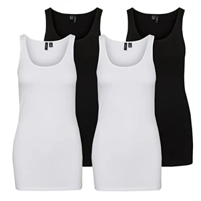 Abbildung von VERO MODA Damen VMMAXI My Soft Long Tank TOP GA 4er, Black/Black/Bright White/BRIGH, S