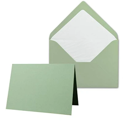 Abbildung von 10 x Kartenpaket mit gefütterten Brief Umschlägen gerippt DIN A6/C6 Olive Grün 10,5 14,8 cm Nassklebung NEUSER PAPIER