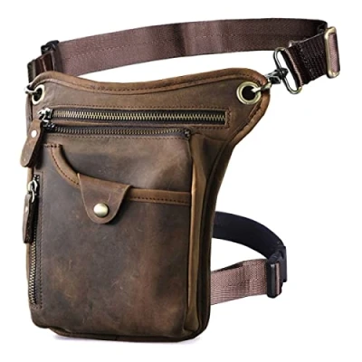 Abbildung von Leder Beintasche Motorrad Gürteltasche Drop Reitertasche Bein Tasche Für Herren Frauen Bauchtasche Taktische Fahrradfahrer Radfahren Wandern Sport Camping Reiten Dunkelbraun Hüfttasche