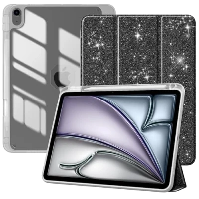 Abbildung von TiMOVO Hülle für iPad Air 11 Zoll M2 2024, 6/5/4 (2024/2022/2020) 10,9&quot;, Schutzhülle mit Stifthalter, Schlank Ständer Klar Rückseite, Auto Schlaf/Aufwach, Glitter Schwarz
