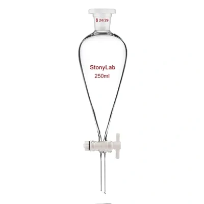 Abbildung von stonylab Scheidetrichter Glas, Borosilikatglas 250 ml Heavy Wall Conical Separatory Funnel Trichter mit Glas Absperrhahn 24/29 Gelenk und PTFE Absperrhahn,