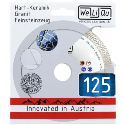 Abbildung von WELIQU PRO Diamanttrennscheibe 125 mm, Bohrung 22,23 M14, extra dünn, Trennscheibe speziell für Keramik wie Porzellan und Steingut, Fliesen Feinsteinzeug, Granit oder Marmor