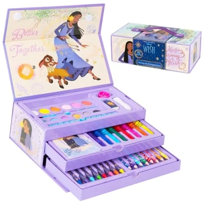 Abbildung von Disney Wish Malset für Kinder, 40+ Teile Bastelset Kinder mit Wasserfarben &amp; Malzubehör Geschenke Mädchen ab 3 Jahren