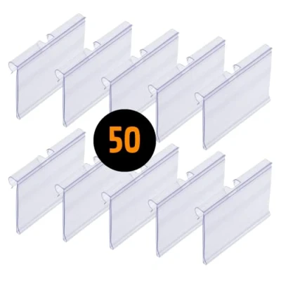 Abbildung von 50 Preisschildhalter für T Haken. Etikettengrösse 39x65mm. Transparent. Geeignet durchsichtige Etiketten, Preisetiketten, Preisschilder, Preisschilder Läden,