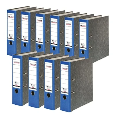 Abbildung von Original Falken 10er Pack Recycling Ordner Wolkenmarmor. Made in Germany. 8 cm breit DIN A4 Blauer Rücken Ringordner Aktenordner Briefordner Büroordner Pappordner CO2 Neutral Engel