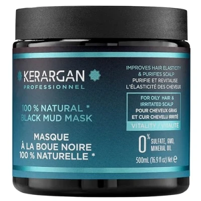 Abbildung von Kerargan Revitalisierende Maske mit Schwarzem Schlamm aus dem Toten Meer Intensiv Vitalität für Fettiges Haar &amp; Gereizte Kopfhaut Reinigt, Elastizität erhöht Ohne Sulfate,GVO,Mineralöl 500ml