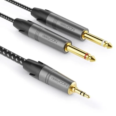 Abbildung von deleyCON 3,0m 3,5mm Klinke Stereo auf 2x 6,3mm Mono Kabel Y Audiokabel Splitter Digital Interface Instrument für Mixer, Audio Recorder, Gitarre, Verstärker, Mikrofon