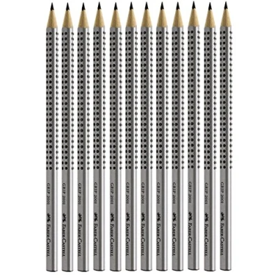 Abbildung von Faber Castell Bleistift Grip 2001 in 6er Packung, Härte: HB, Farbe der Hülle: silberfarben silber 2B