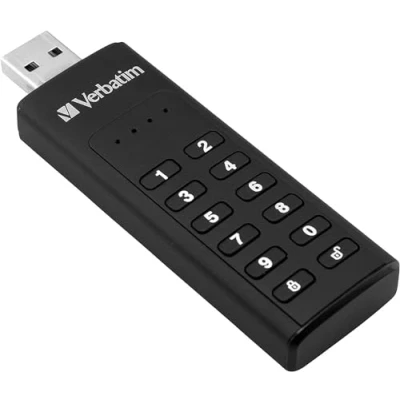Abbildung von Verbatim Keypad Secure USB Stick, 3.2 Gen 1, 64GB, Speicherstick mit Passcodeschutz &amp; Verschlüsselung, inkl. A Verlängerungskabel, 3 für Laptop Notebook Co, schwarz