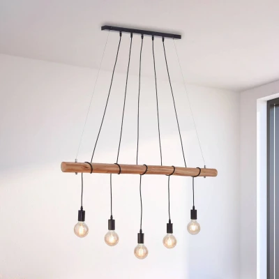 Abbildung von JUST LIGHT Pendelleuchte »DAMIAN«, 5 flammig, Leuchtmittel E27 ohne Leuchtmittel, Hängeleuchte, Eukalyptus Holz
