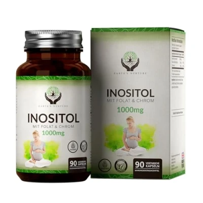 Abbildung von EN Inositol Myo Chrom &amp; Folsäure Hochdosiert 1000mg Insoitol pro Portion 90 Kapseln Gentechnik , Gluten Allergenfrei Hergestellt in Großbritannien