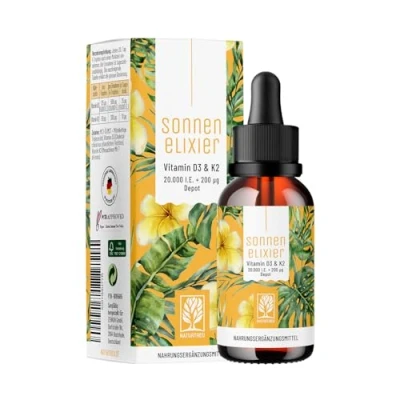 Abbildung von NATURTREU® Vitamin D3 K2 Tropfen hochdosiert &amp; vegan 20.000 I.E + MK7 200 mcg pro Dosis (Depot)