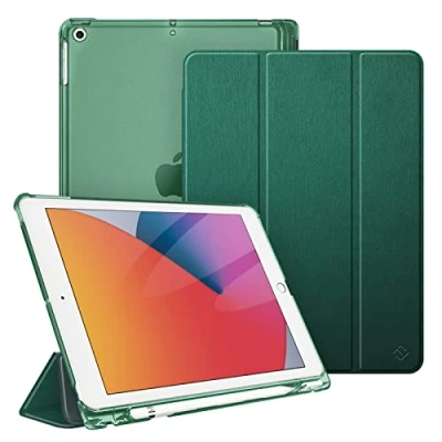 Abbildung von Fintie Hülle für iPad 9. Generation 2021/8. Gen 2020/7. 2019 10.2 Zoll mit Stifthalter, ultradünne leichte Schutzhülle transparenter Rückseite und Auto Schlaf/Wach Funktion, Dunkelgrün