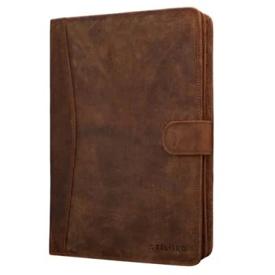 Abbildung von STILORD &#039;Cohen&#039; Dokumententasche A4 Leder Vintage Schreibmappe 12,2 Zoll Tabet Tasche Aktenmappe mit Reißverschluss für Business Meeting Arbeit Echtes