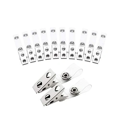 Abbildung von Fushing 150Pcs Metall Badge Clips mit klare PVC Straps für ID Karten und Abzeichenhalter
