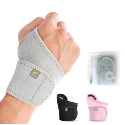 Abbildung von Bracoo WS10 Handgelenk Bandagen für Männer und Damen Verstellbar Bandage Linke Rechte Handgelenkstütze Sport Alltag (Grau)