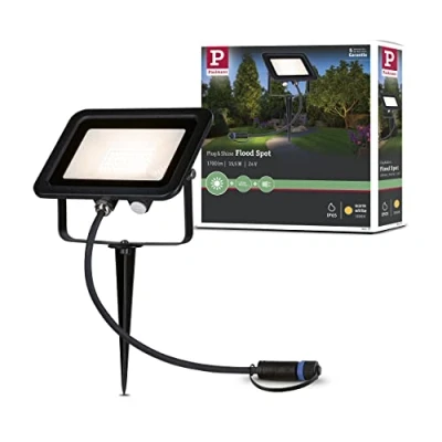 Abbildung von Paulmann 94575 Plug &amp; Shine LED Außenleuchte Gartenstrahler Fluter IP65 Warmweiß incl. 1x15,5 Watt Schwarz Aluminium Spot 3000 K