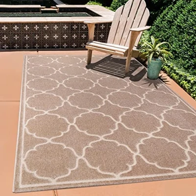 Abbildung von SANAT Outdoor Teppich Wetterfest für den Innen und Außenbereich Balkon Wasserabweisend Teppiche Terrasse, Garten, Küche, Bad oder Wohnzimmer Beige, 80 x 150 cm