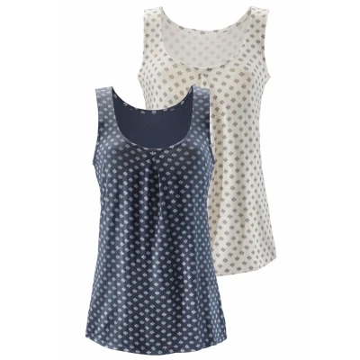 Abbildung von Lascana 2 PACK Top, Damen, Größe: 36/38, Rauchblau/creme