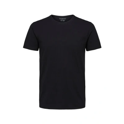 Abbildung von Herren Selected Basic T Shirt Einfarbiges Rundhals Kurzarm SLHNEWPIMA Jersey Stretch Baumwolle, Farben:Schwarz, Größe:L