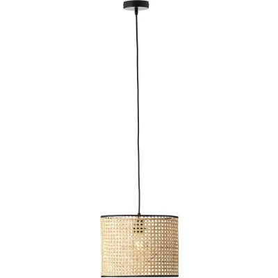 Abbildung von Brilliant Pendelleuchte »WILEY« E27 1 Stk. 174 cm Höhe, Ø 30 cm, E27, kürzbar, Rattan/Metall, holz hell/schwarz