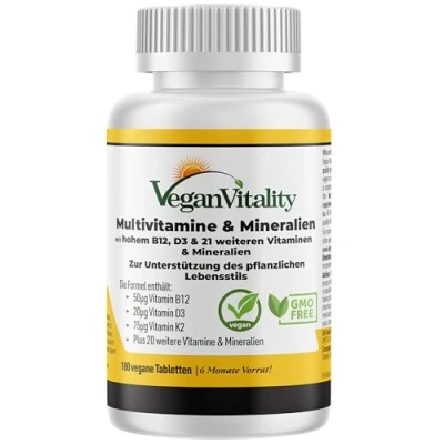 Abbildung von Vegan Multivitamin Tabletten hochdosiert Vitamin b12 &amp; Eisen. 180 Nahrungsergänzungsmittel 6 Monate Vegetarier Alle Vitamine in einer Tablette