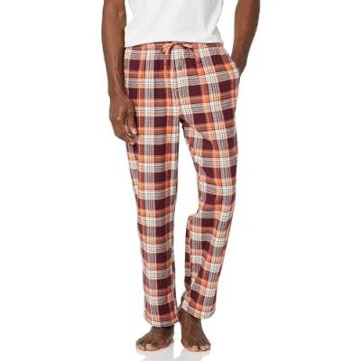 Abbildung von Amazon Essentials Herren Pyjamahose aus Flanell (erhältlich in Big &amp; Tall), Burgunderrot Orange Weiß Karomuster, S