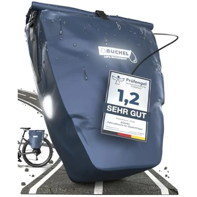 Abbildung von Büchel fahrradtasche für Gepäckträger I 25.4 L 100% Wasserdicht mit Tragegriff und Schultergurt gepäckträger, gepäckträgertasche, fahrrad taschen hinten