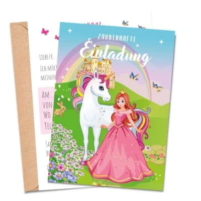Abbildung von MeinBaby123® 10 Einladungskarten Kindergeburtstag Mädchen Geburtstagseinladungen für Kinder Prinzessin inkl. Briefumschläge Premium Qualität (Prinzessin V1)