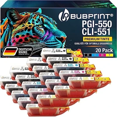 Abbildung von Bubprint 550XL 551XL 20 Druckerpatronen kompatibel als Ersatz für Canon PGI 550 CLI 551 XL Pixma IP7200 IP7250 IX6850 IP8750 MG5450 MG5550 MG5650 MG6450 MG6650 MG7150 MG7550 MX725 MX920 MX925