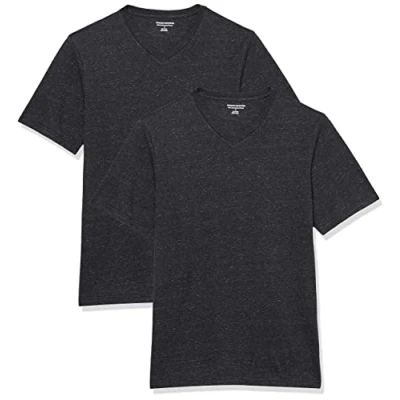 Abbildung von Amazon Essentials Herren Kurzärmelige T Shirts mit V Ausschnitt, 2er Pack, Kohlegrau Meliert, S