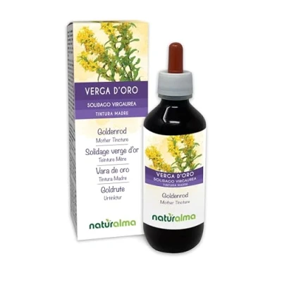 Abbildung von Goldrute (Solidago virgaurea) Kraut mit Blüten Alkoholfreier Urtinktur Naturalma Flüssig Extrakt Tropfen 200 ml Nahrungsergänzungsmittel Veganer