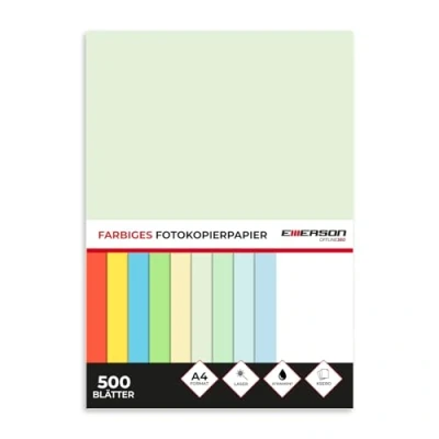 Abbildung von Emerson farbiges Druckerpapier Kopierepapier A4 hellgrün 500 Blatt 80 g/m2 210 x 297 mm Drucker: Laser, Inkjet, Fotokopierer, Fax Vielseitiges Papier zum Fotokopieren, Basteln