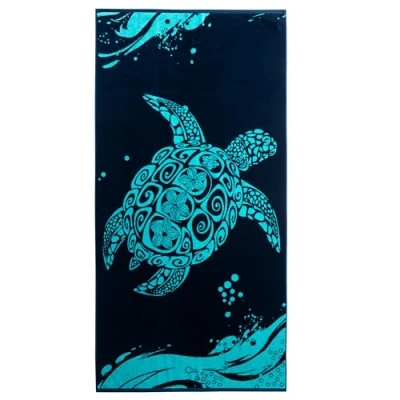 Abbildung von DecoKing Strandtuch groß 90x180 cm Baumwolle Frottee Velours Badetuch blau dunkelblau Marineblau weiß Turtle