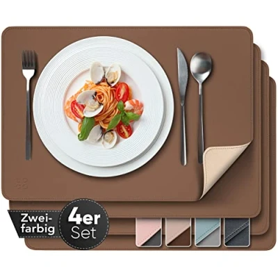 Abbildung von Loco Bird Edle Tischsets Platzsets Abwaschbar aus PU Leder Tischdeckchen 4er Set Tischset braun/beige, 43x30cm Platzset Lederoptik, abwaschbare Kunstleder, Platzdeckchen