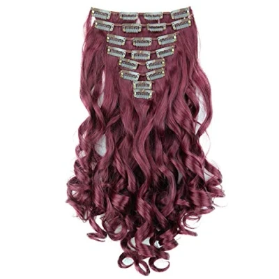 Abbildung von CAISHA XXL 35cm 8 Teile Set CLIP IN EXTENSIONS Haarverlängerung Haarteil Voluminös Gewellt Burgunderrot CES117 1