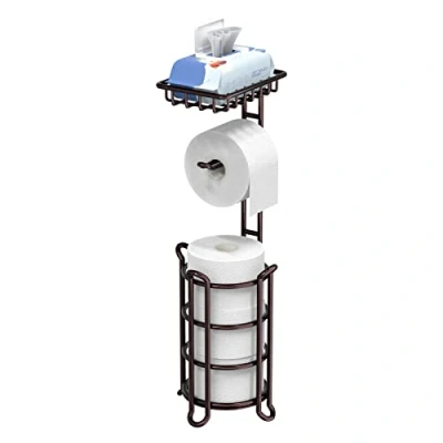 Abbildung von Toilettenpapierhalter Ständer Seidenpapier Rollenspender mit Ablage für Badezimmer Aufbewahrung hält Reserve Mega Rolls Bronze